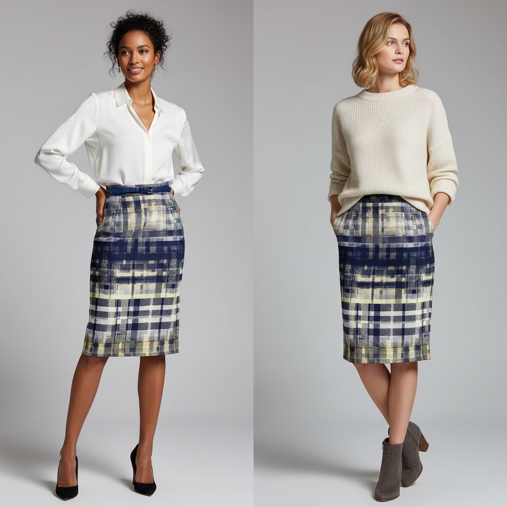 Sam & Lavi Pencil Skirt- Navy/Cream/Gray